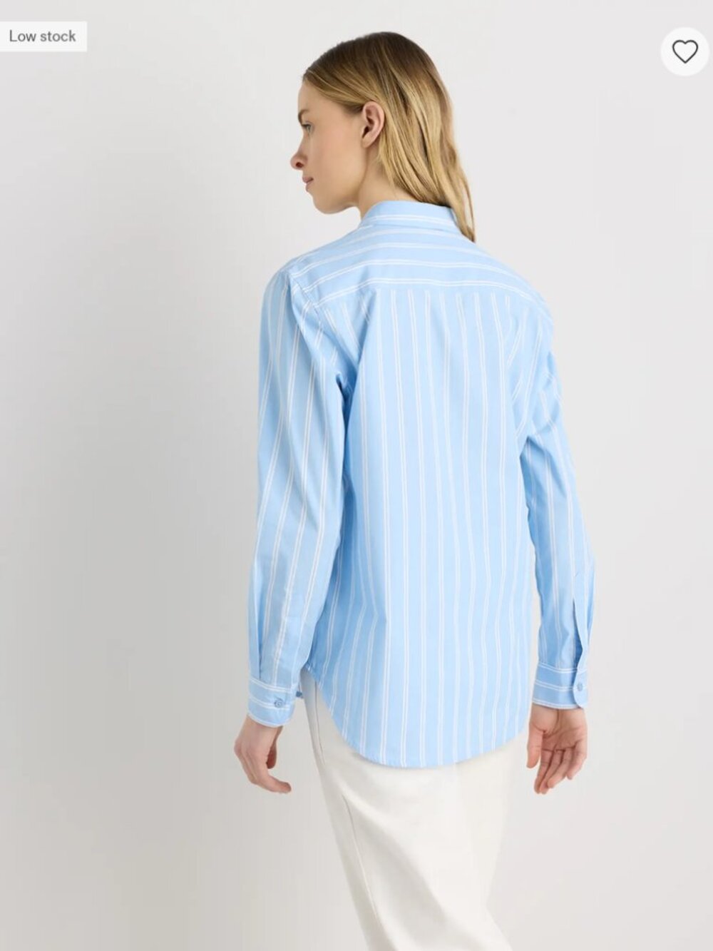 Cotton Poplin Long Sleeve Shirt in Blue Stripe - Picture 5 of 9